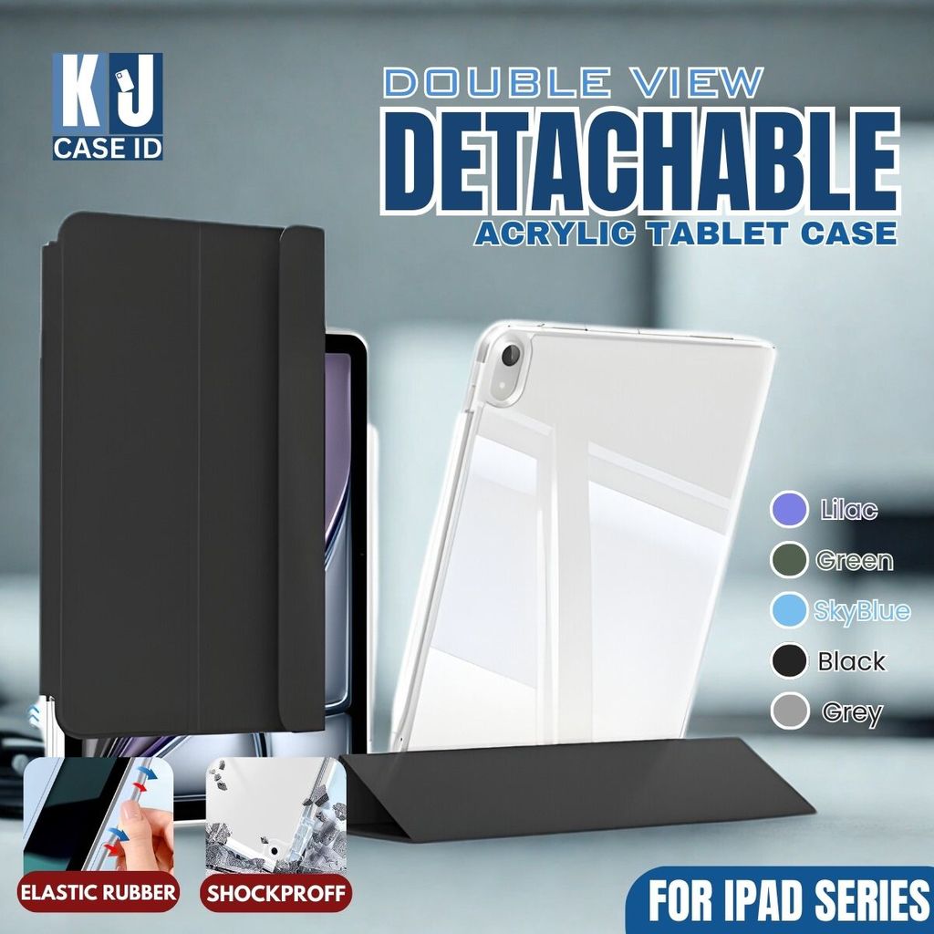 Detachable Acrylic Case iPad A16 Gen 11/10/9/8/7 Air4/5 Pro 12.9 Mini 6 Autolock Sliding Slim Design