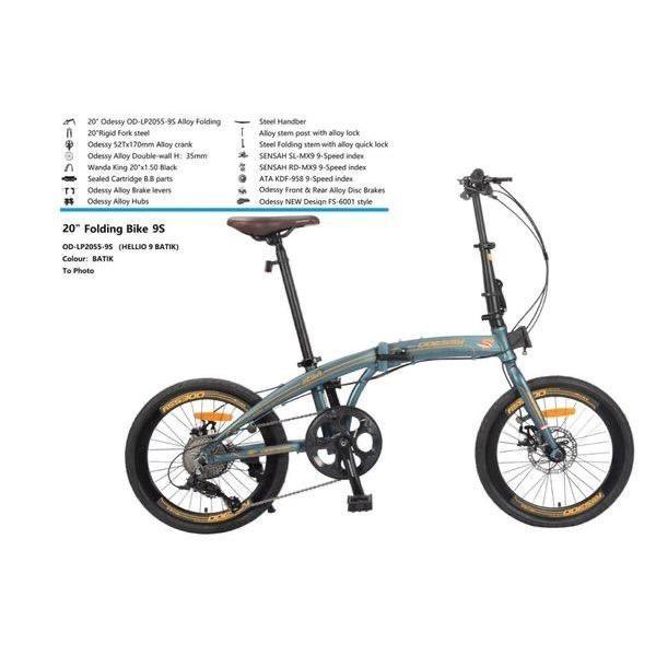 Sepeda Lipat Folding Bike 20 Odessy Hellio 9 Alloy - Biru Muda