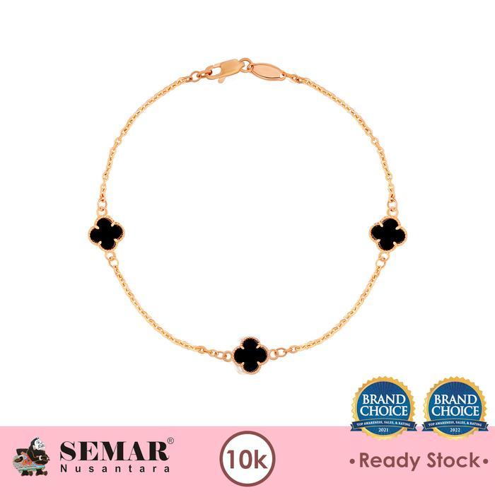 Promo Gelang Emas Black And White Clover Gold 10K Semar Nusantara - 3 CLOVEROri