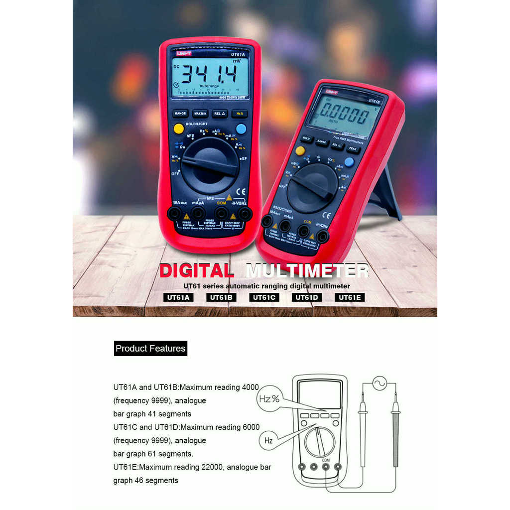 UNI-T UT61A/UT61B/UT61C/UT61D/UT61E Digital Multimeter Data Hold Multimetre+USB Voltage True RMS AC 