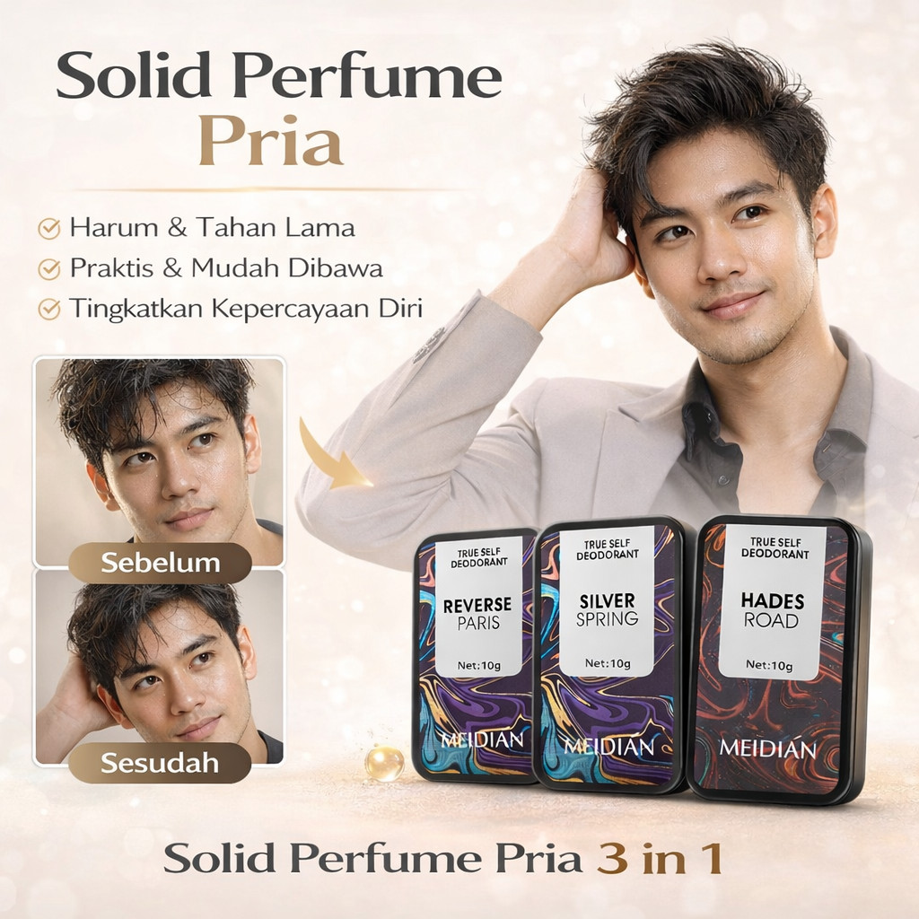 [Logistik 24 Jam]Paket 3 Parfum Padat Meidian/ Parfum Padat Pria 3 Pcs / Solid Perfume Pria/Krim Tub