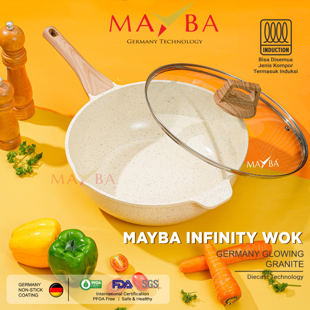 MAYBA Panci Wok Pan 24Cm Wajan Penggorengan Deep Mayba Infinity Anti Lengket Marble Granit Germany
