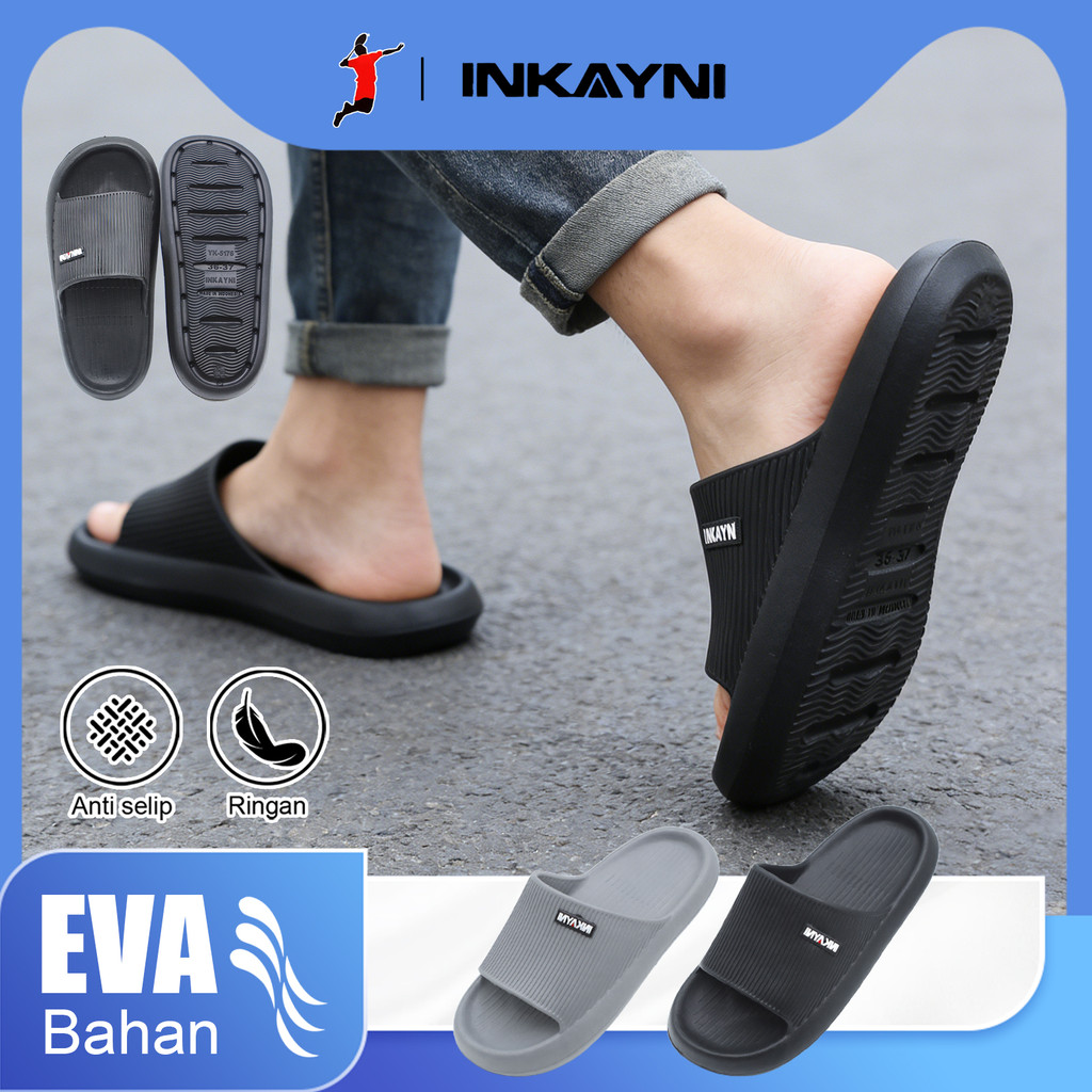 INKAYNI Sandal Pria Slop Karet Wanita Jelly Terbaru Sandal Karet Pria Empuk Tebal Sandal Pria Karet 