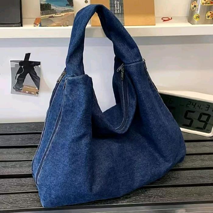 790 tas bahu denim wash tas wanita tophandle - biru tua