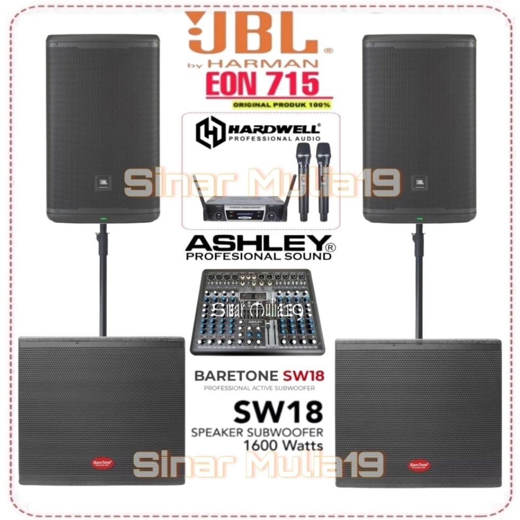 Paket Sound System Speaker Aktif JBL EON715 Subwoofer Aktif 18 Inch BareTone SW18 ( 2 Unit)