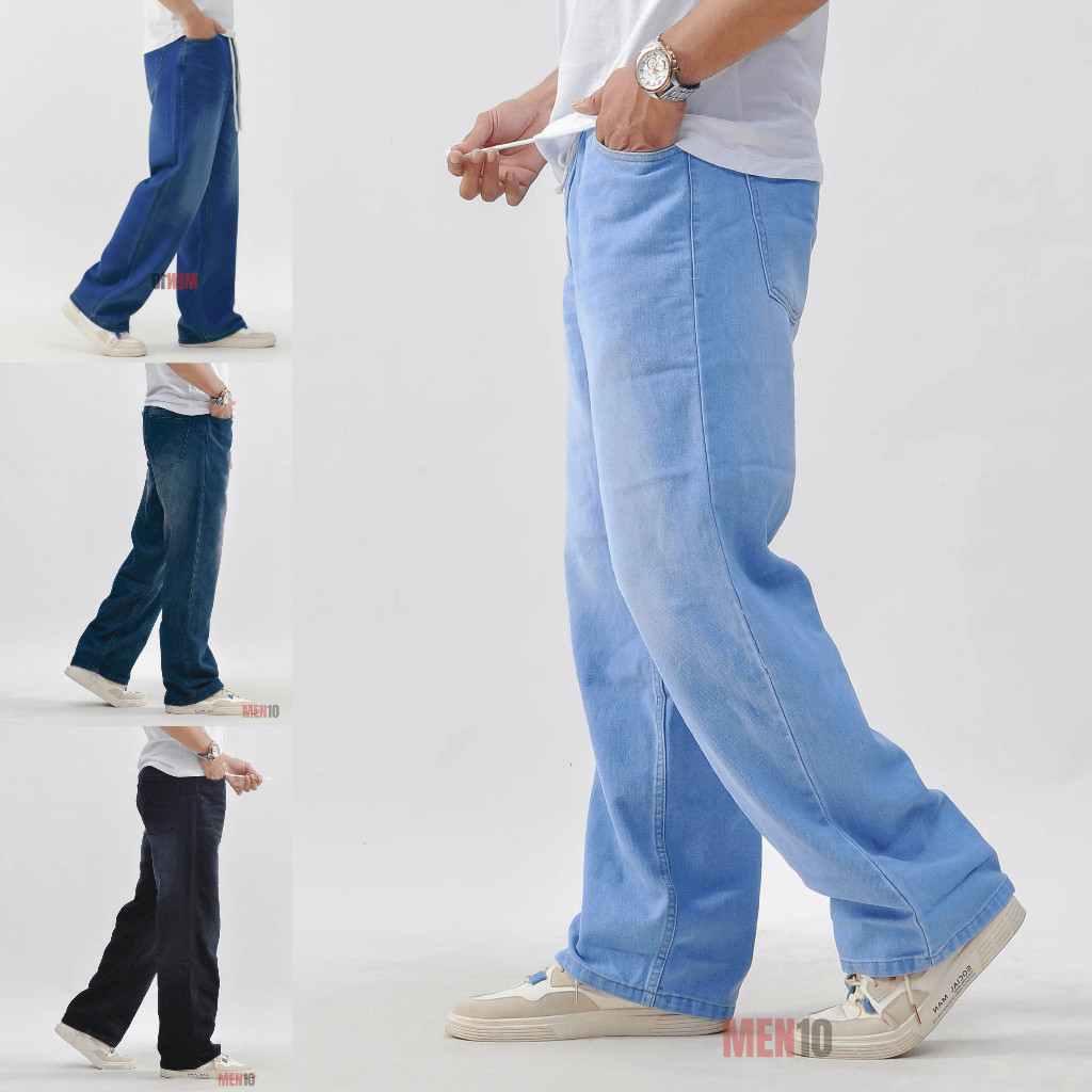 Celana Panjang Jeans Wide Leg/Pinggang Karet/Skena Loose Pants/Baggy Pants Pria/Korean Style Jeans