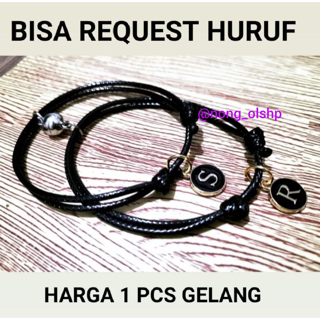 Gelang Couple magnet inisial huruf Epoxy HARGA 1 PCS GELANG / Gelang tali Hitam couple sahabat atau 