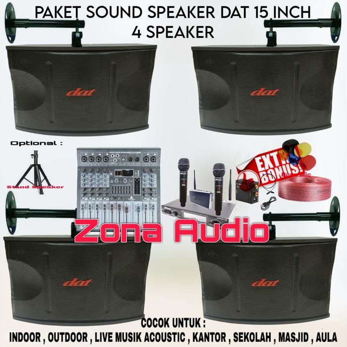 PAKET SOUND SYSTEM INDOOR OUTDOOR SPEAKER DAT 15 INCH 4 SPEAKER POWER MIXER 6 CHANNEL ORIGINAL