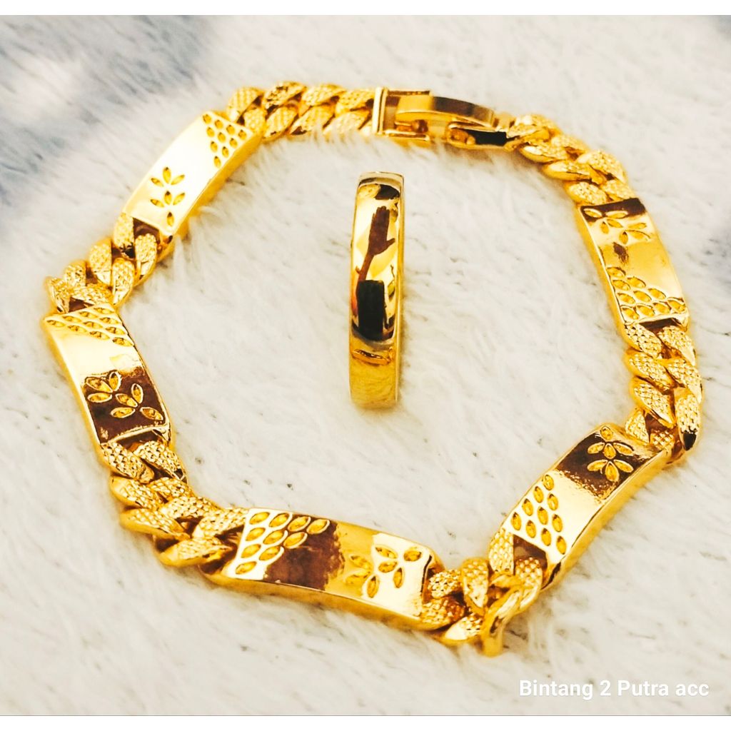 GELANG RANTAI TITANIUM PREE CINCIN POLOS PERHIASAN LAPIS EMAS TERLARIS