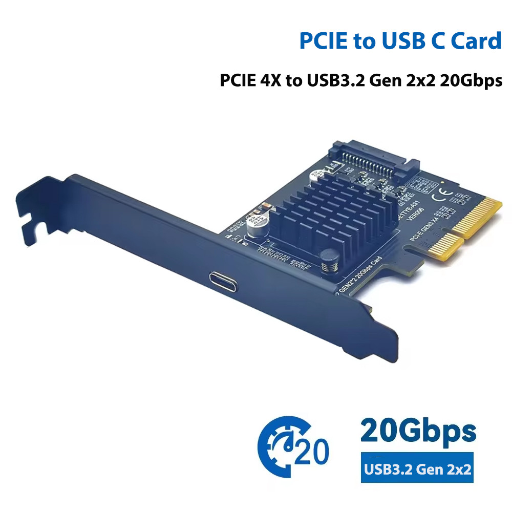 20Gbps PCIE to USB C Add on Card USB PCIE Card Type C PCIExpress 4X to USB 32 Gen 2X2 20Gbps PCIE Ex