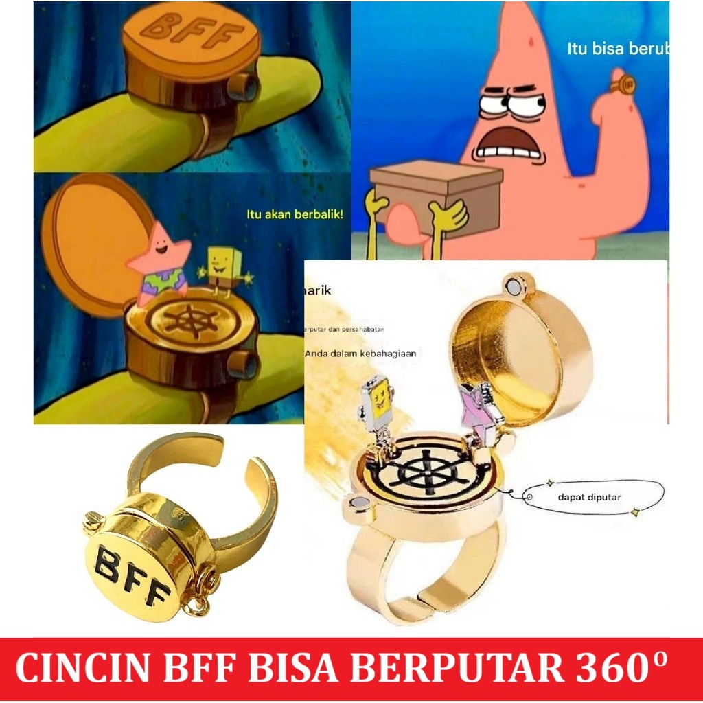 Cincin Magnet BFF Best friend Forever ring Spongebob Patrick Bisa Berputar 360 derajat mulus origina