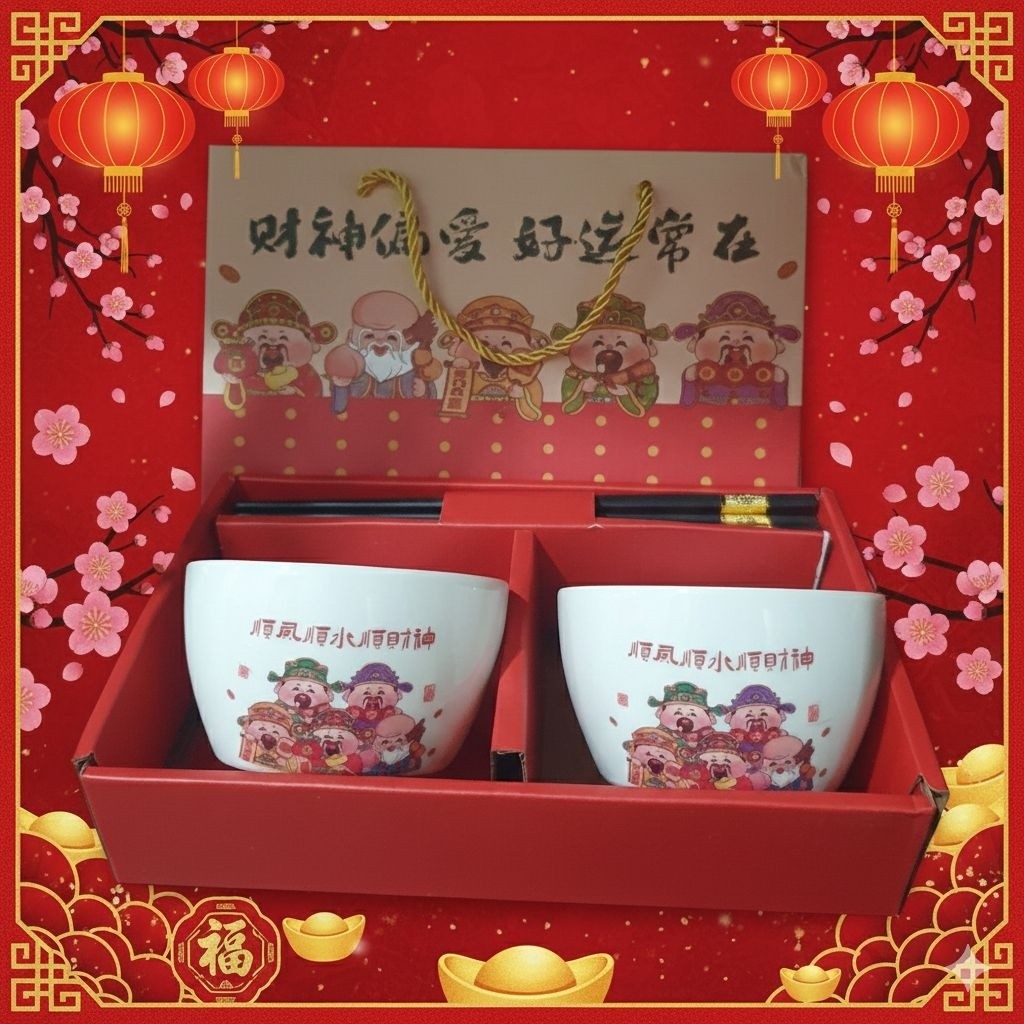 Mangkok Keramik Sumpit Caisen Bowl / Set Mangkok Hampers CNY Imlek Terlaris