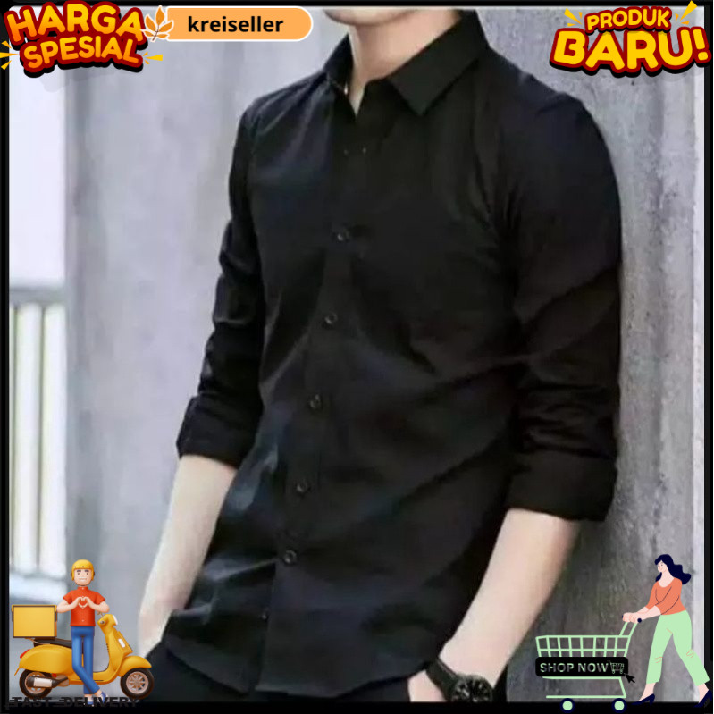 PROMO (COD)Kemeja Pria Lengan Panjang Kemeja Polos Pria Oxford Oxport Kemeja Hitam Baju Laki Laki He