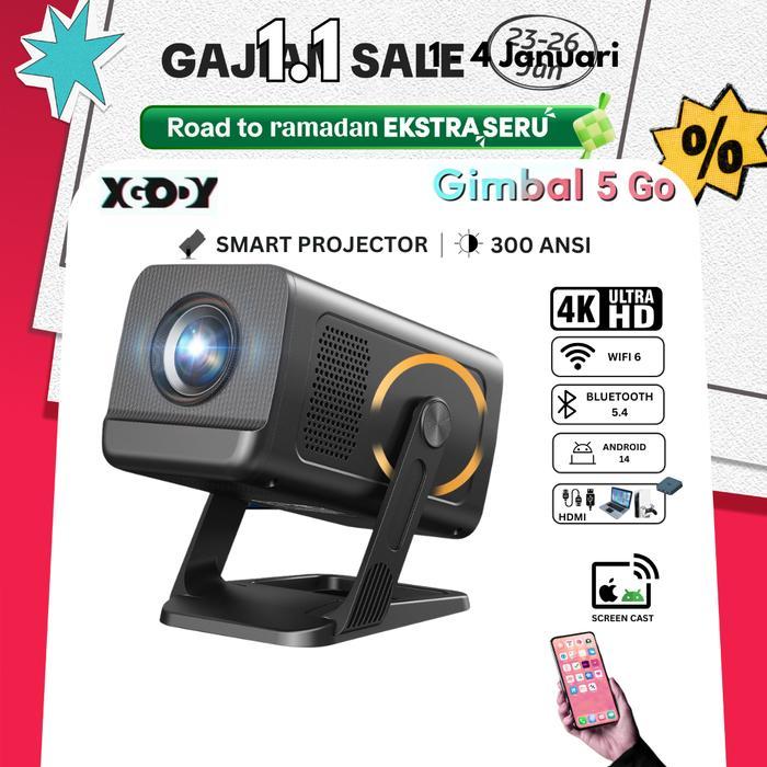 Pawonku8 XGODY Gimbal 5 GO Smart Proyektor LCD - Android 14 - 720P - Built-in Speaker - Netflix - Yo