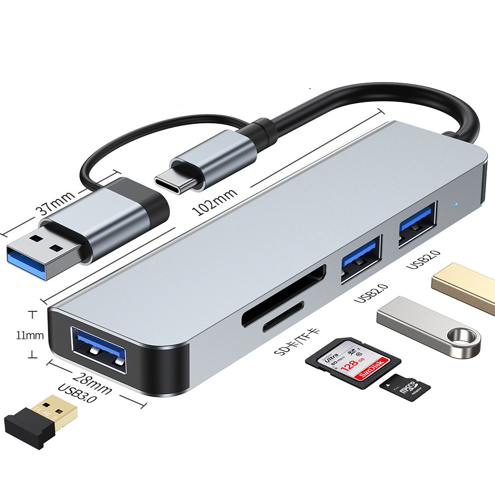 5 in 1 Aluminum USBC Hub USB docking station with Memory Card Reader and USB 30 Ports, for PC Laptop