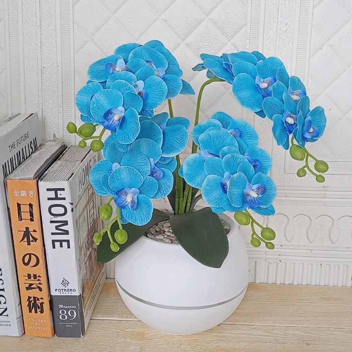 House  bunga anggrek latex 4 cabang murah vas bulat Plastik - biru  Terlaris Tbk