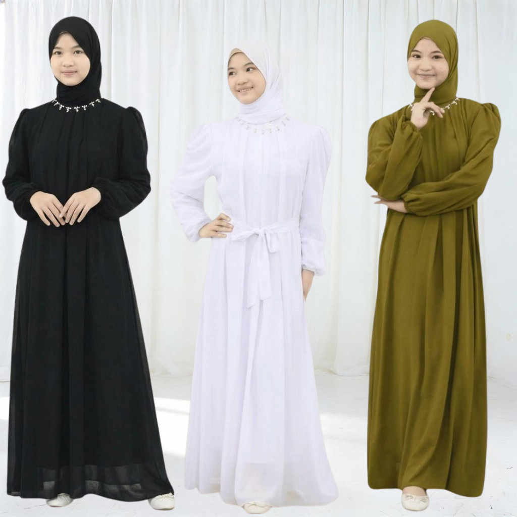 [Ready Stok] Gamis Couple Ibu dan Anak perempuan remaja tanggung ceruti warna Mahogani Burgundy
