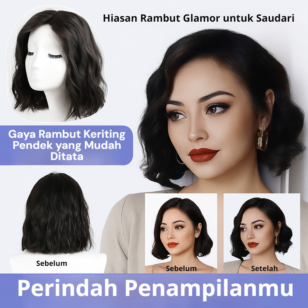 COD - [Alami] Rambut Palsu Pendek French Curly/Gaya Rambut Instan/Sanggul Pendek/Wig Siap Pakai / Ra