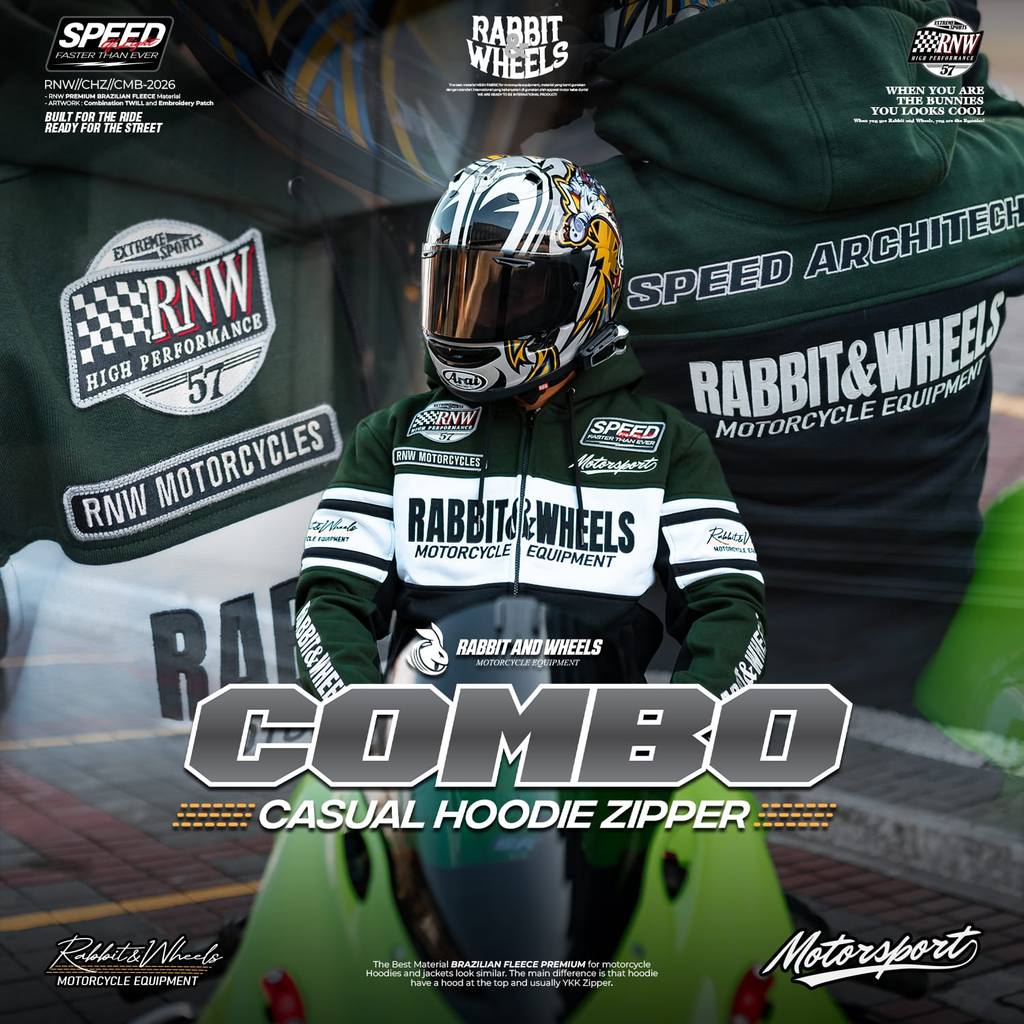 COMBO CASUAL HOODIE ZIPPER GREEN - RABBIT AND WHEELS