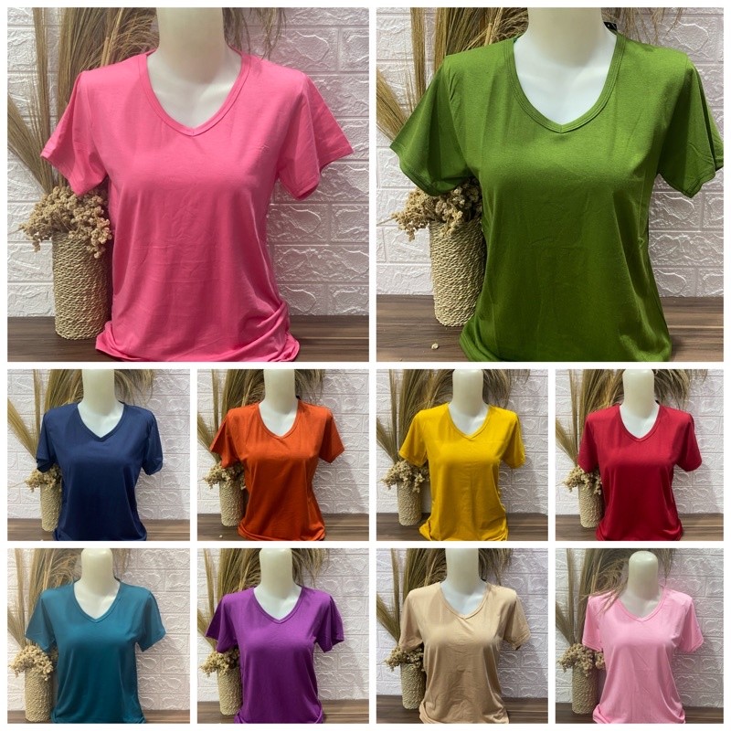 Kaos Wanita V neck Polos pendek L XL XXL Kaos Polos Pendek Wanita