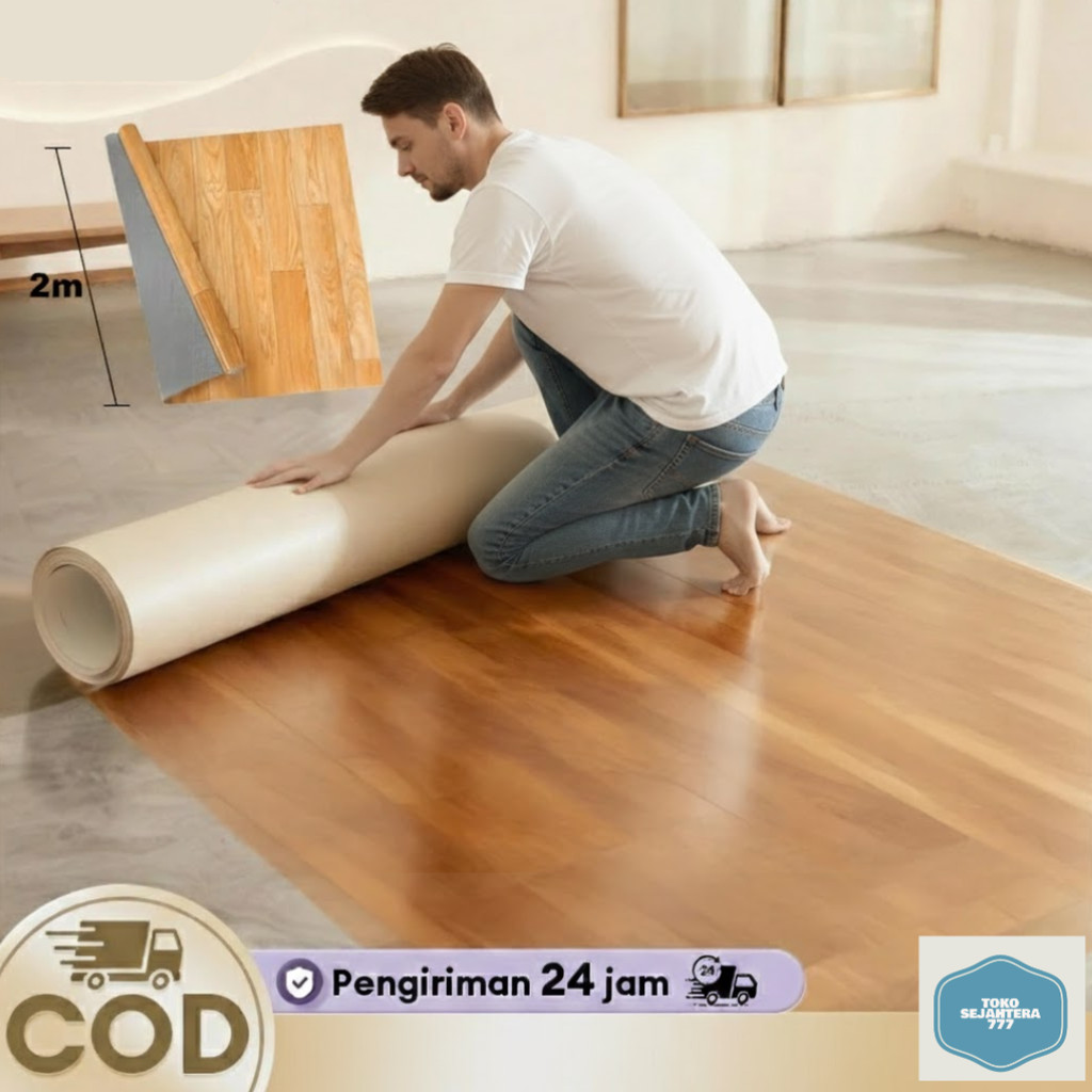 Karpet Lantai Vinyl Roll Gulungan Tebal 1.5 MM Motif Kayu – Vinyl Roll 2M x 1.5MM Dekoratif