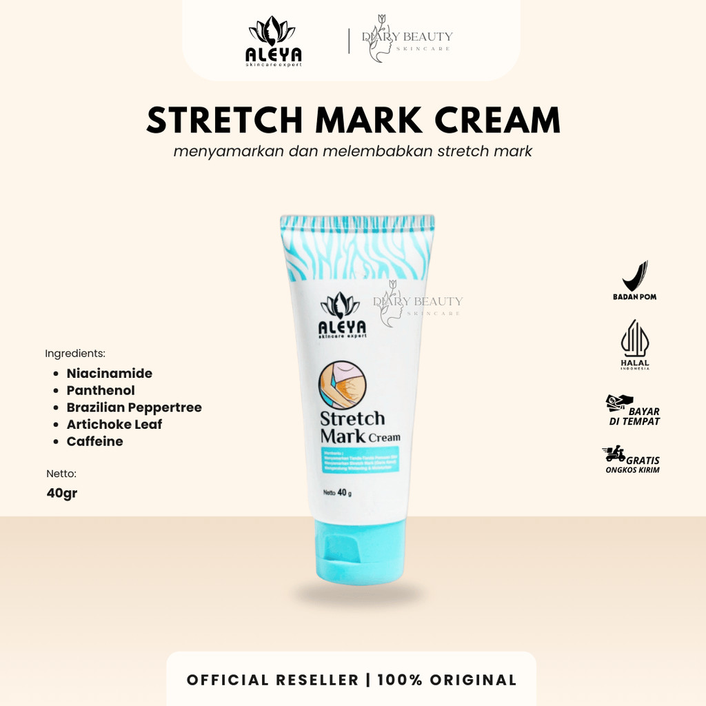 [DIARY BEAUTY] ALEYA Stretch Mark Cream 40gr - With Niacinamide Panthenol Memudarkan Stretch Mark