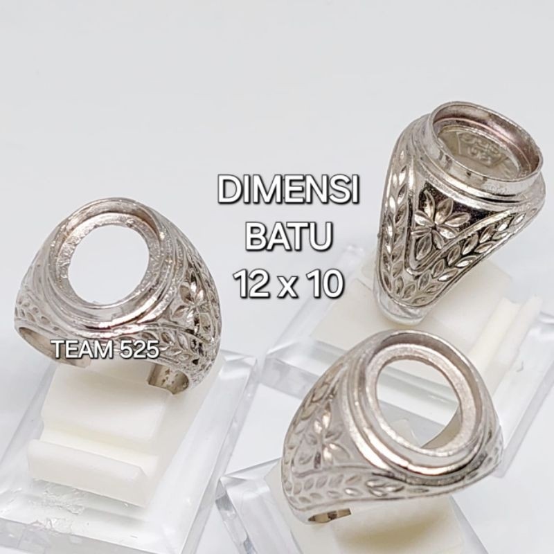 Ring emban alpaka super 12x10 eceran / model tanam kurung kembang / pengikat ring cincin silver batu