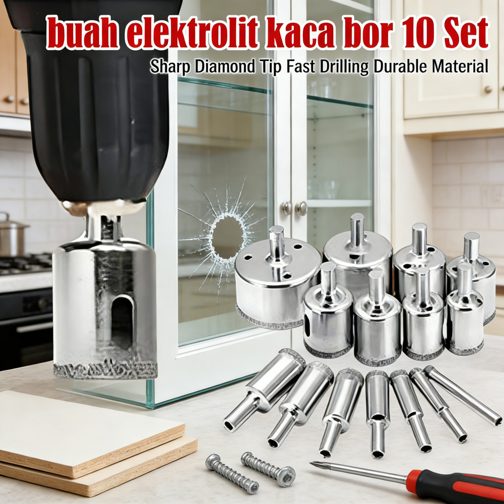 buah kaca bor Set gergaji lubang elektrolit Set bor mata bor