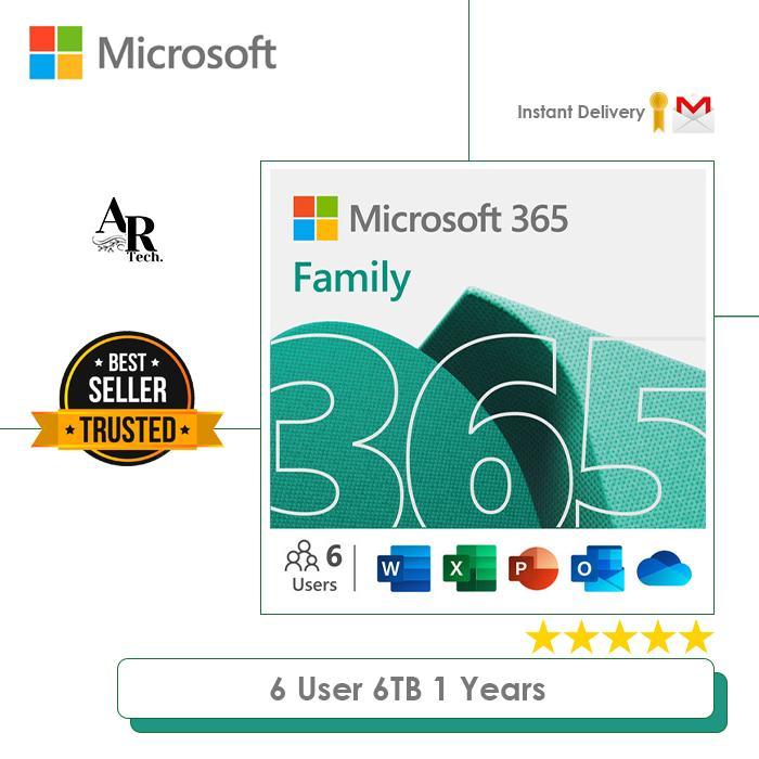Microsoft Office 365 Family Radeem Key Original 6 User 6TB One Drive - REG HK