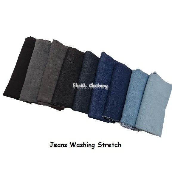 0 Bahan Kain Jeans Wash Stretch Denim Washing Cucian Jeans Washing Melar Potongan 1.25 Meter