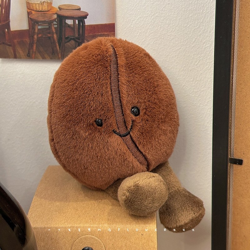 Jellycat 13cm Coffee Bean Plushies Cartoon Stuffed Smiling Coffee Bean Doll Cute Key Chain Soft Food