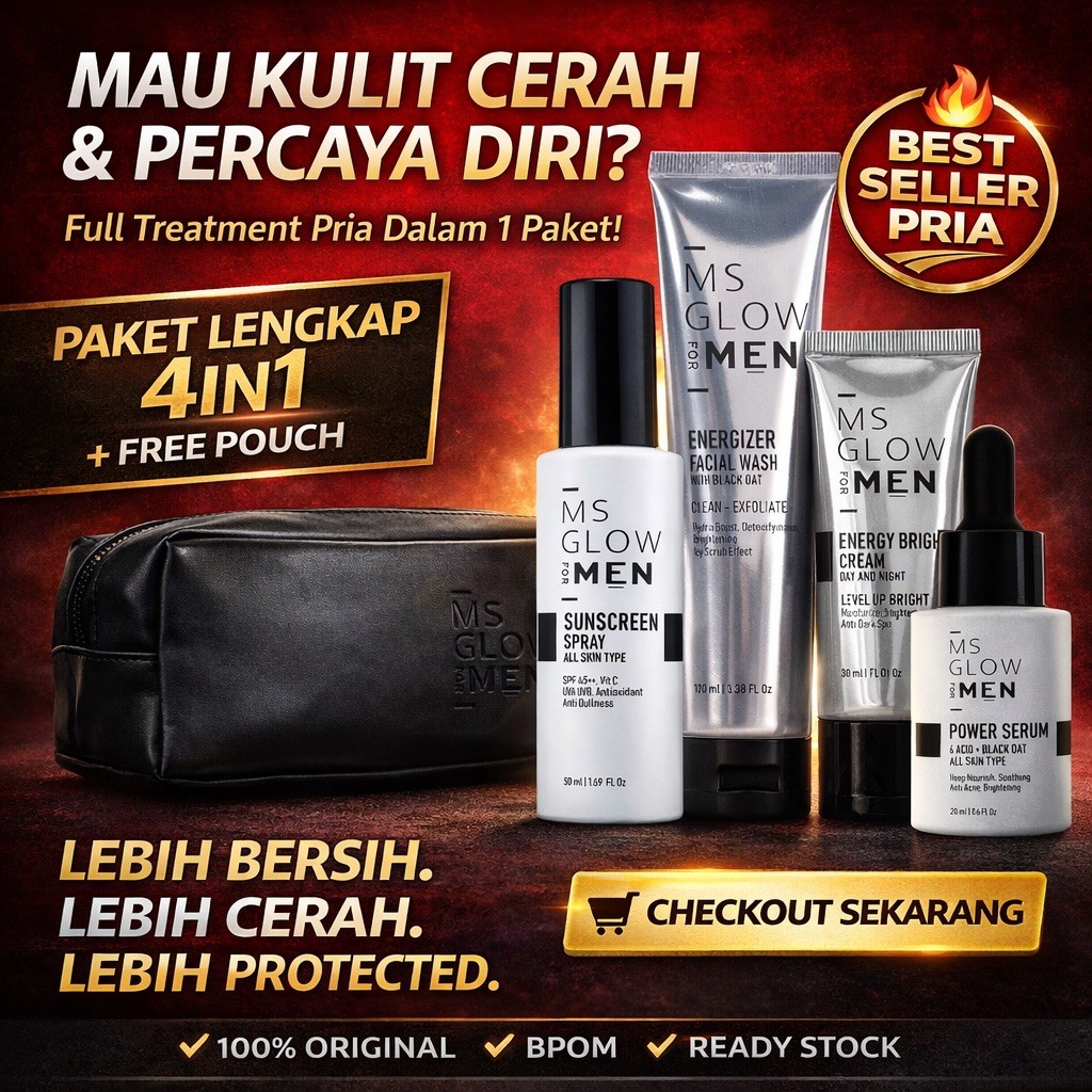 Ms Glow For Men Paket Lengkap 4in1 Skincare Pria Lokal Pencerah Wajah Glowing 1 Set Lengkap