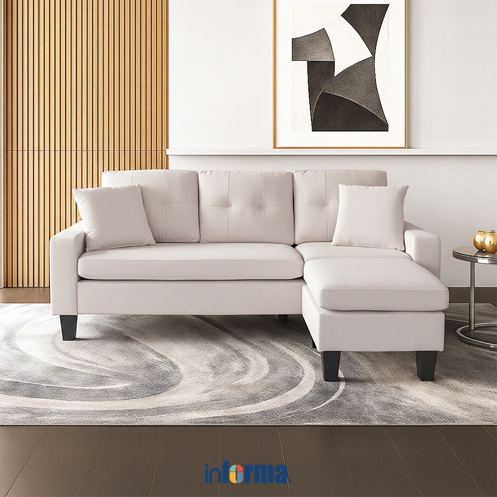 Informa Elio Sofa Corner Fabric - Krem Sofa Corner Ruang Tamu Furniture Indoor Rumah Tempat Duduk Em