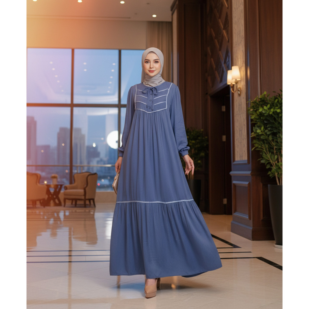 Zeeya Collection Zoya Gamis Dress Umroh Hitam Polos Rayon Twill Busui Friendly Size M L XL & JUMBO