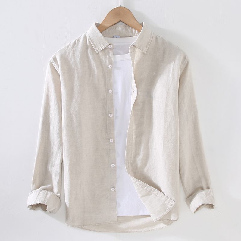Kemeja Pria Lengan Panjang Linen - Santai Jepang Longgar Katun Linen Kemeja Luaran Musim Panas Semi