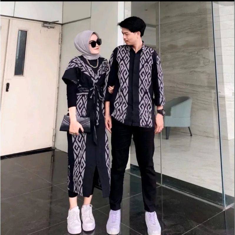 Couple tenun clara motif toraja hitam dress kondangan Aurora maxi couple prewedding batik tenun dres