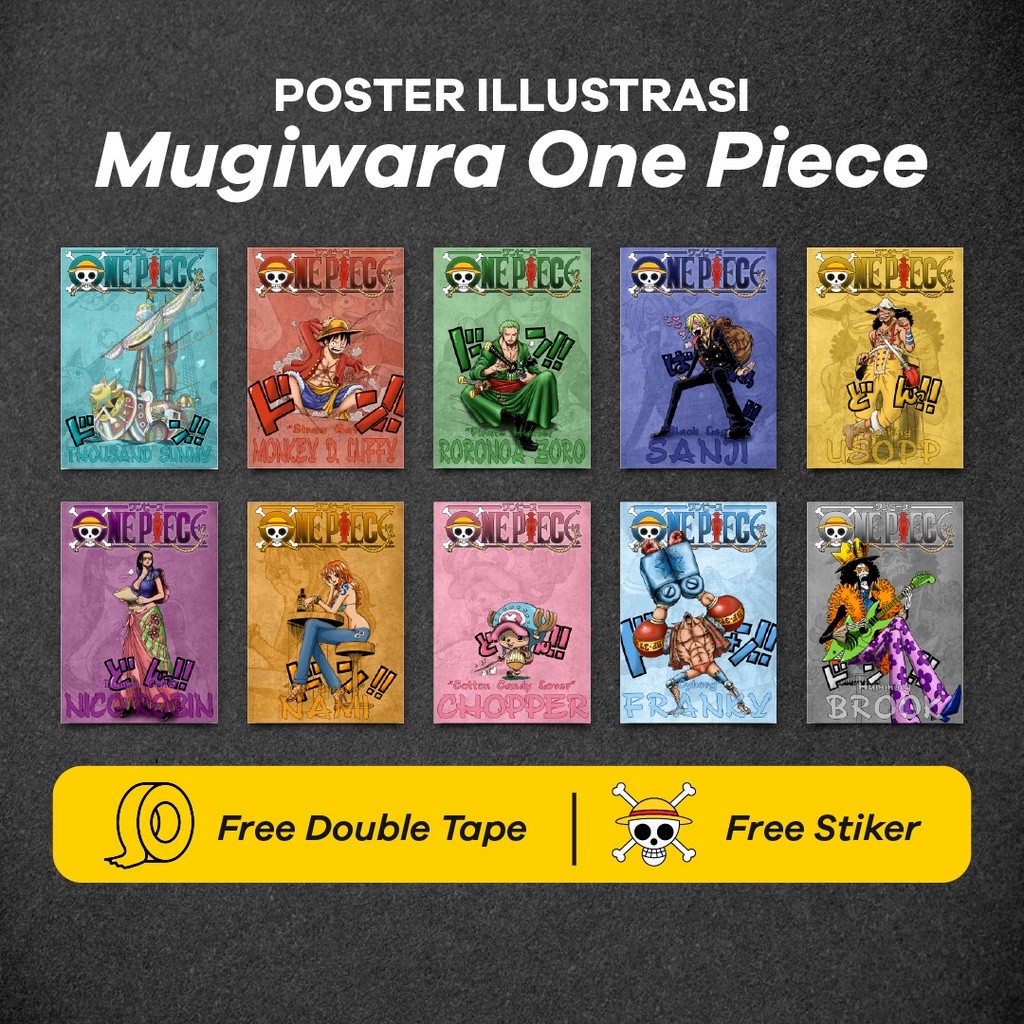 Poster Mugiwara One Piece Mugiwara Illustrasi Crew 1 SET ISI 10 LEMBAR
