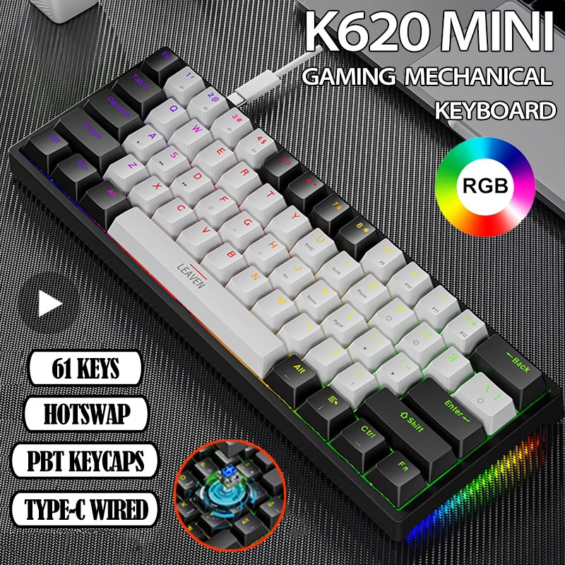 K620 Mini Backlit RGB Gaming Meanical Keyboard Gamer Meanic Kit 60 Percent Y Custom PBT Keycap Hotsw
