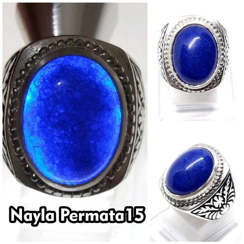 Cincin batu blue mizon cincin pria ring alpaka