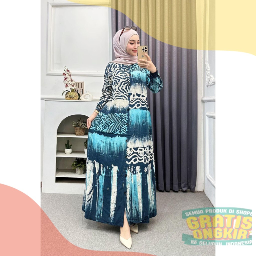 Gamis abstrak malaman kain rayon twill batik pekalongan gamis rayon twill gamis hitam gamis kekinian