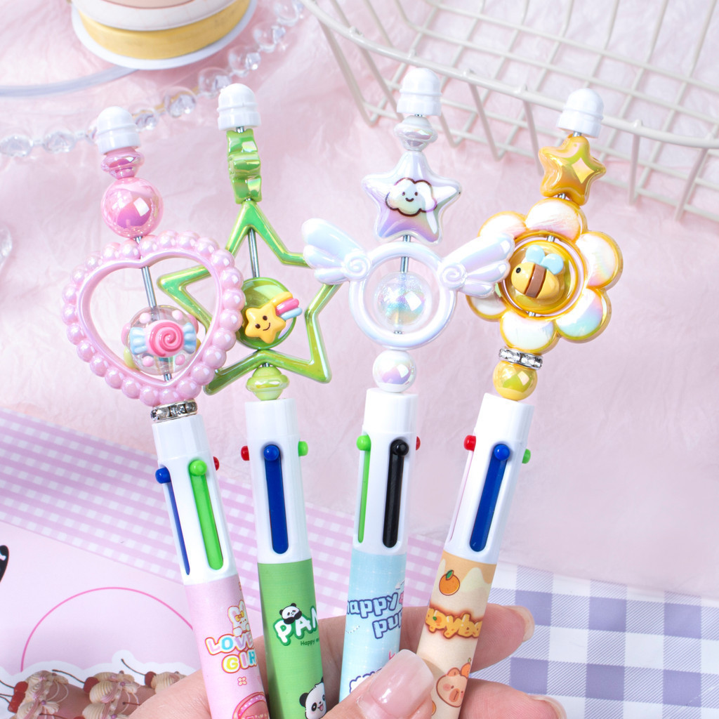 Pulpen Sekolah 4 Warna /Adorable 4 Color Pen dengan Karakter Lucu, Aesthetic Cute, Ideal untuk Sekol