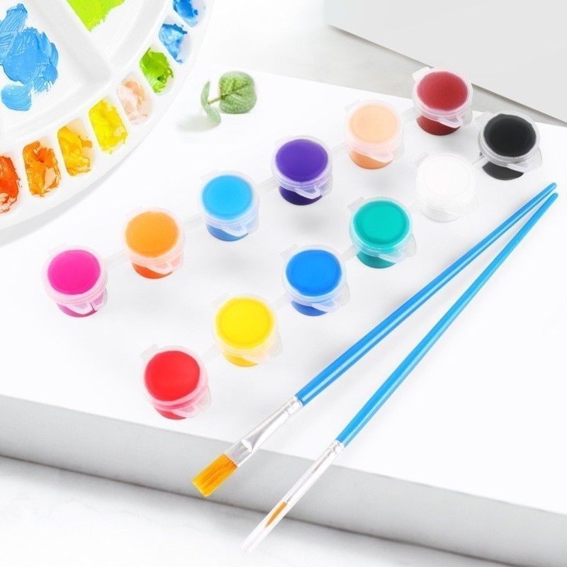 Cat Akrilik Lukis Mini / 1 Set 3ml Warna Cerah / Free Kuas / Cat Lukis Mini Serbaguna