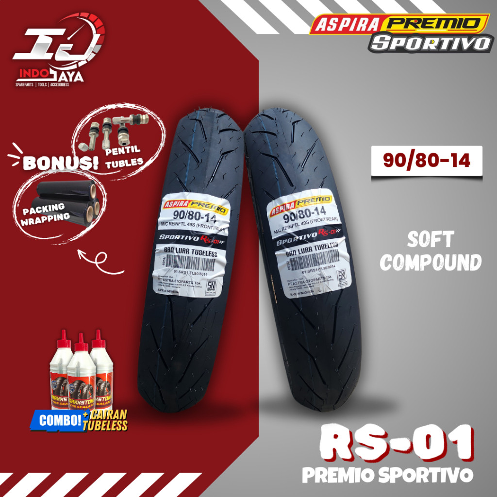 [READY COD] BAN ASPIRA PREMIO SPORTIVO BY PIRELLI RS01 (90/80-14) TUBELESS SOFT COMPOUND RING 14 / B