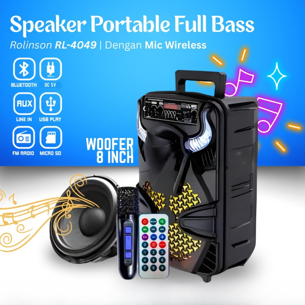 SPEAKER ROLINSON BANTENG WOOFER TWS RL4049BT RL 4049 BT SPEAKER AKTIF NGEBASS BASS 8IN 8 INCI 8 INCH