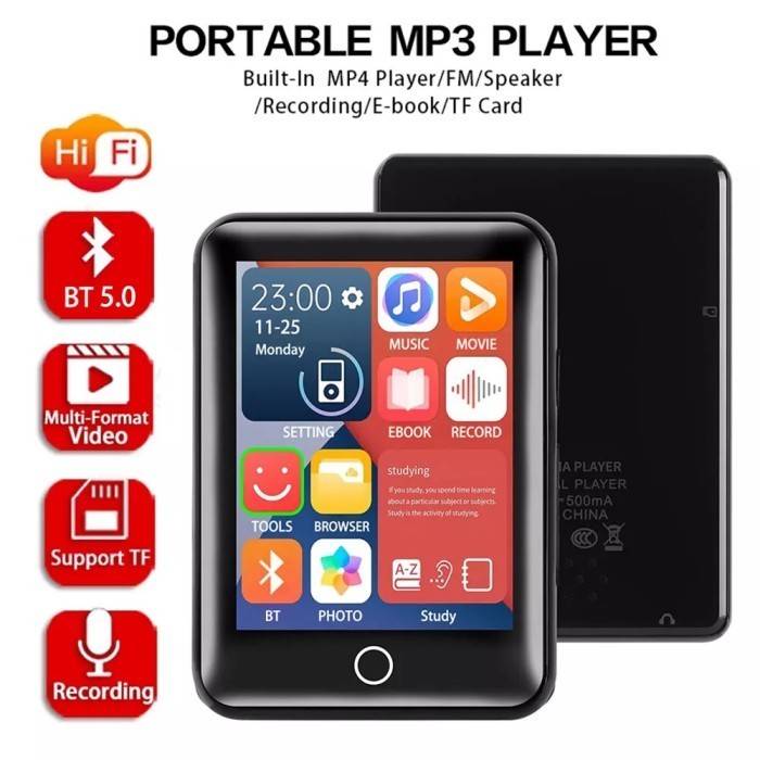 Digital Audio Player MP3 MP4 Bluetooth 5.0 Layar IPS 2.5 Inch HiFi Lossless Music Player Support FLA