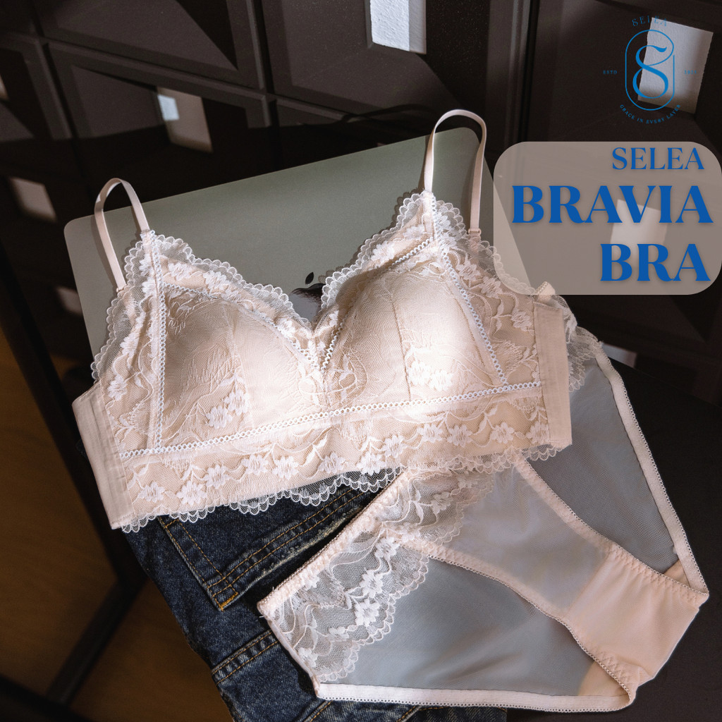 Selea - Bravia bra 1set dengan CD , busa tipis dengan renda tanpa kawat #8018