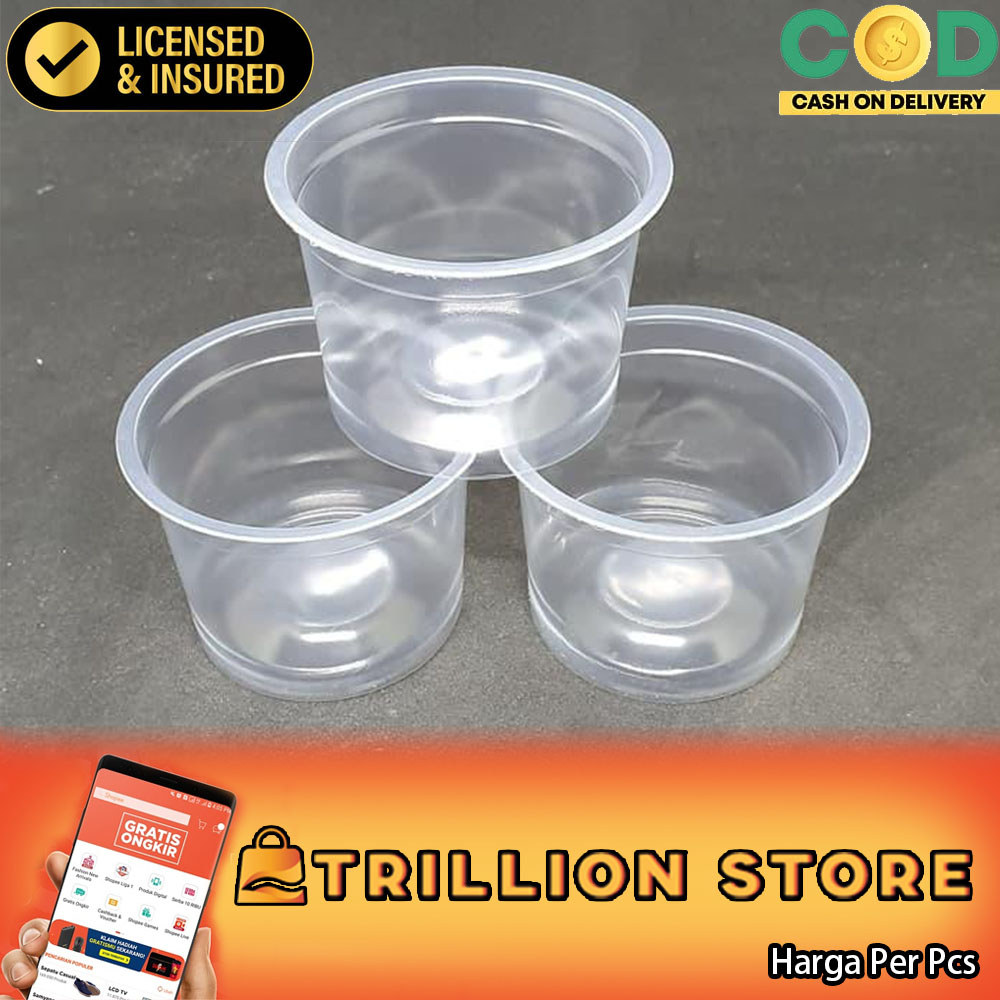 Isi 50 pcs Gelas Plastik Belimbing 100ml Cup Puding Jelly Es Krim Wadah Slime Slay Mika Ulir Bening 
