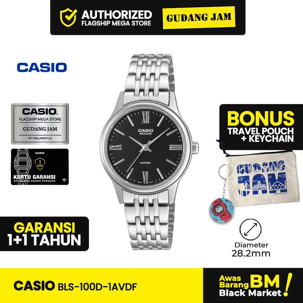 Casio Jam Tangan Cewek BLS-100D-1AVDF Analog Stainless Steel Strap