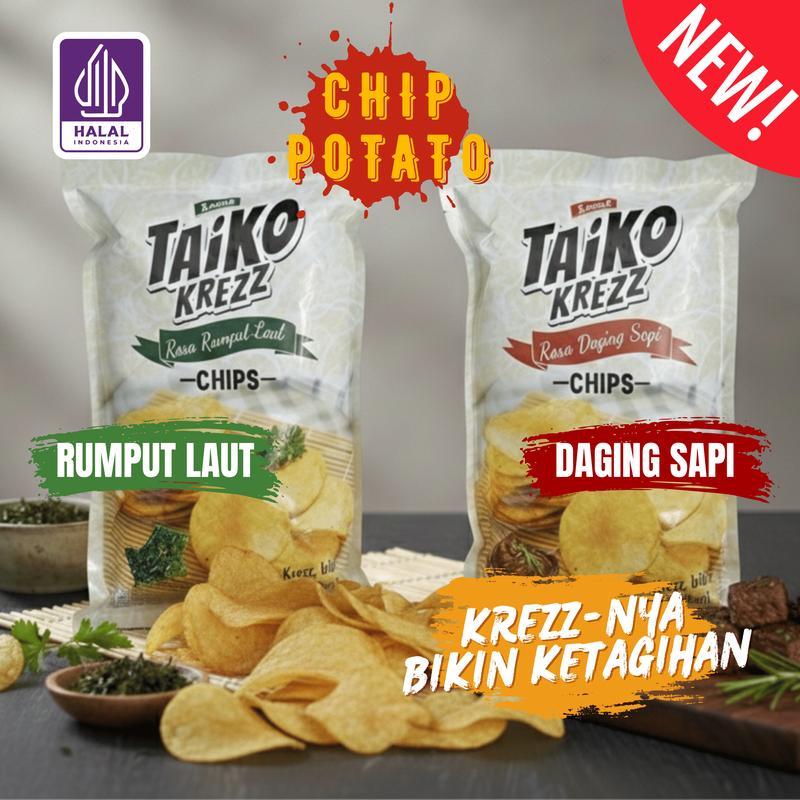 COD HALAL Taiko Krezz Chips/Keripik Kentang/Rasa Daging Sapi Rumput Laut/Crispy/Potato/Snack/Kripik