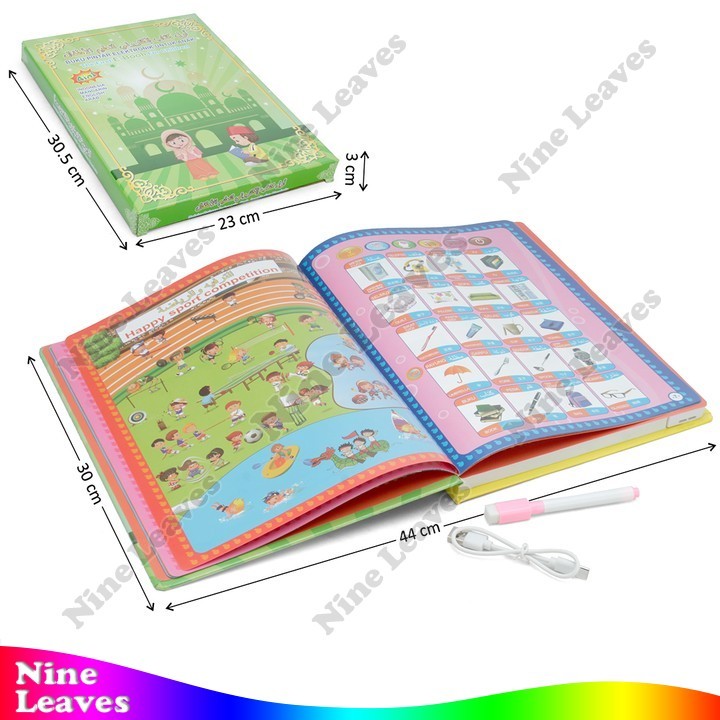 Mainan Edukasi E-Book 4 Bahasa Charge Suara Musik Lampu + Alat Tulis Buku Pintar Elektronik Untuk An